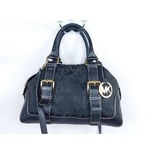 Michael Kors Brookville Signature Black Monogram Canvas/Leather Satchel